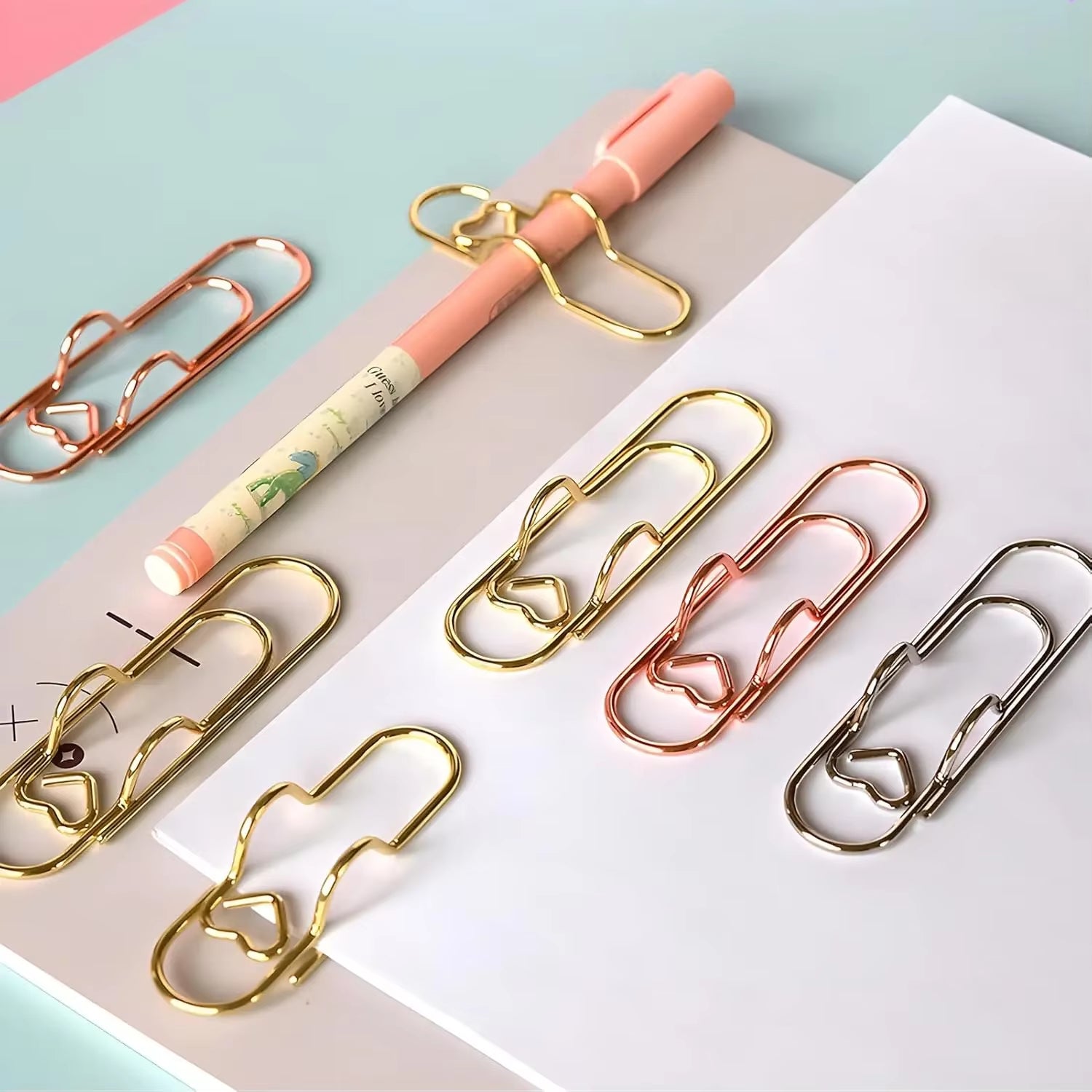 10 Piece Heart Shaped Pen Clips For Journal or Notebook, Creative Bookmark, Page Holders, Metal Pen Clips for Planner, Office Supplies