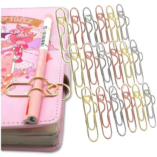 10 Piece Heart Shaped Pen Clips For Journal or Notebook, Creative Bookmark, Page Holders, Metal Pen Clips for Planner, Office Supplies