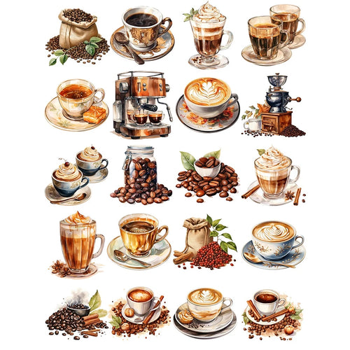 20Pcs/Pack Vintage Coffee Sticker DIY Craft Scrapbooking Album Junk Journal Decorative Stickers