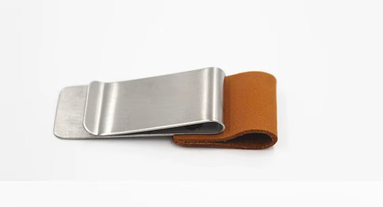 Pen Clip, Retro Metal and leather clip for Journal Notebook - Stainless Steel Pen Holder