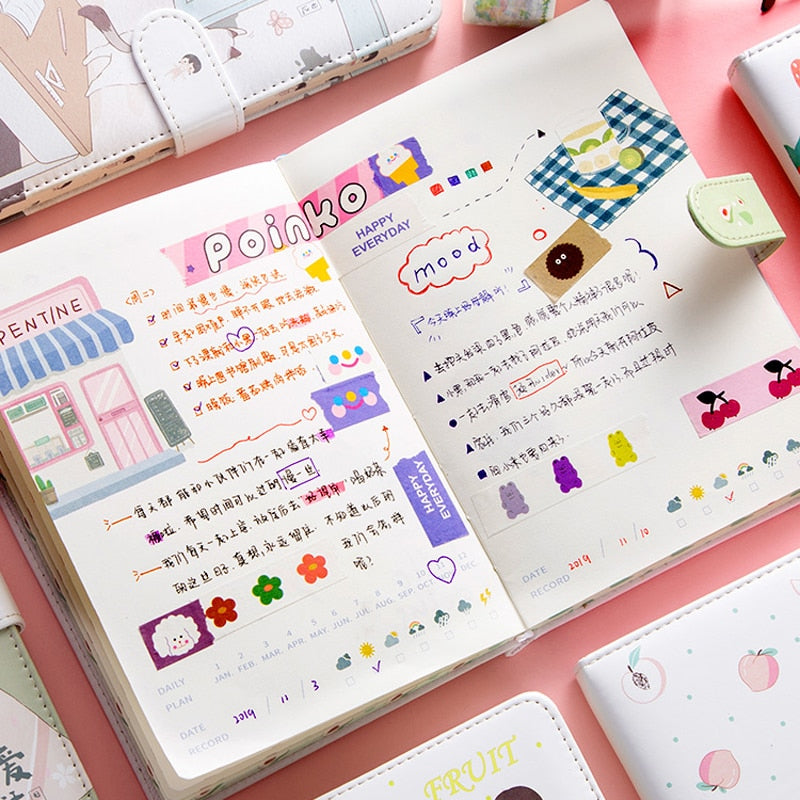 Fruit Print Journal Notebook Planner Magnetic Buckle Yearly Agenda Color Illustration Daily Planner Stationery