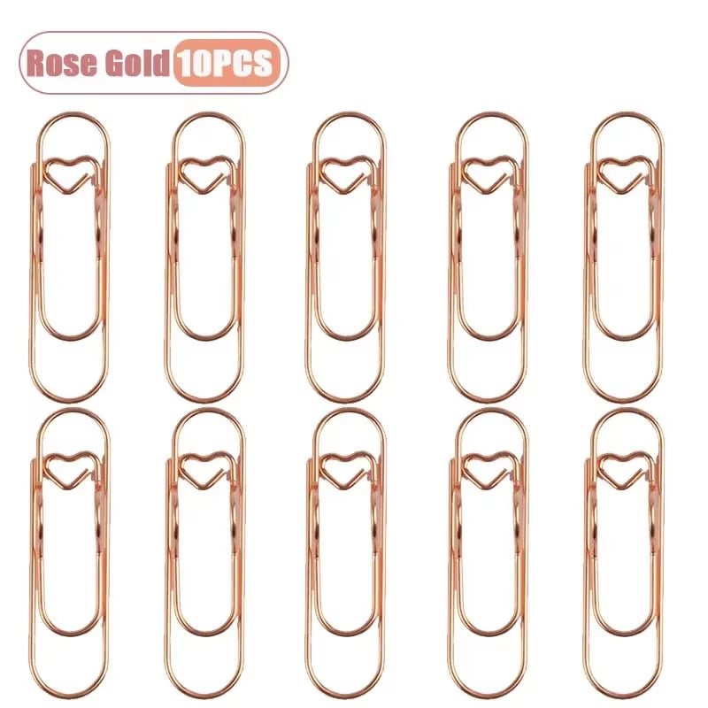 10 Piece Heart Shaped Pen Clips For Journal or Notebook, Creative Bookmark, Page Holders, Metal Pen Clips for Planner, Office Supplies