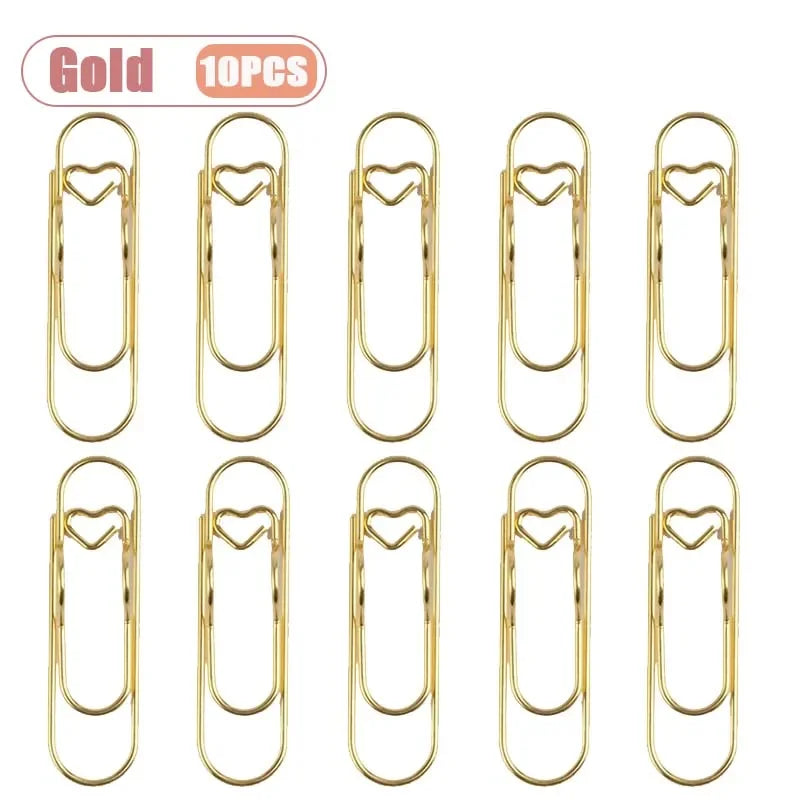 10 Piece Heart Shaped Pen Clips For Journal or Notebook, Creative Bookmark, Page Holders, Metal Pen Clips for Planner, Office Supplies