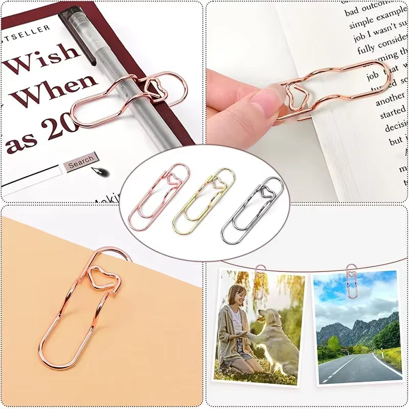 10 Piece Heart Shaped Pen Clips For Journal or Notebook, Creative Bookmark, Page Holders, Metal Pen Clips for Planner, Office Supplies