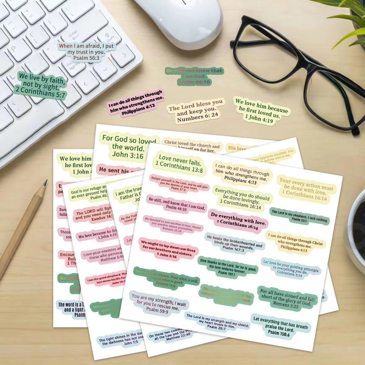 100Pcs Colorful Bible Verse Stickers,Religious Scripture Quotes Sticker,Inspirational Decorative Decals for Planner Scrapbooking