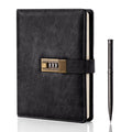 Diary with Lock, A5 PU Leather, 240 Pages, Password Protected Notebook, Pen & Gift Box, Lock Diary,Black