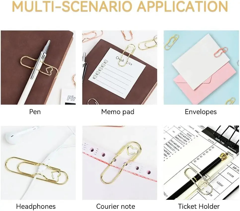 10 Piece Heart Shaped Pen Clips For Journal or Notebook, Creative Bookmark, Page Holders, Metal Pen Clips for Planner, Office Supplies