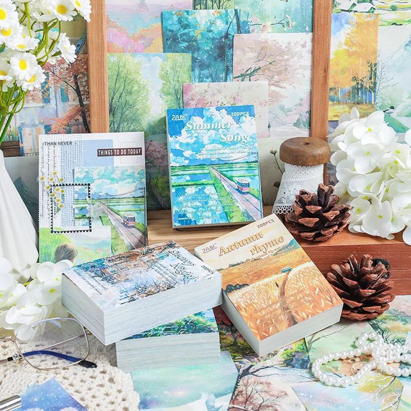 200 Sheet Four Seasons Landscape Material Paper Decor Diary Album Scrapbooking Material Background Paper Junk Journal Supplies