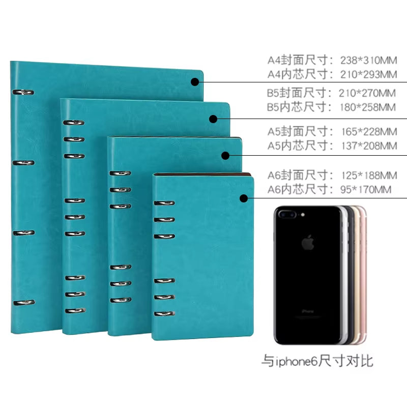 Premium Leather Journal Notebook, Loose-Leaf Binder with 100 pages, in A4, A5, A6, and B5 Sizes - Detachable Notepad Stationery