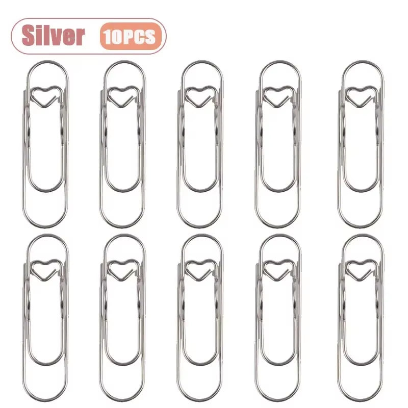 10 Piece Heart Shaped Pen Clips For Journal or Notebook, Creative Bookmark, Page Holders, Metal Pen Clips for Planner, Office Supplies